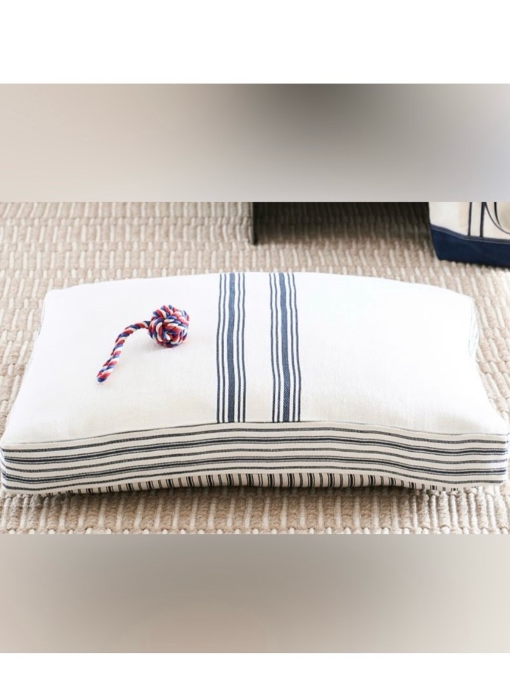 🆕 POTTERY BARN Pet Bed Cover Linen Culver Stripe Blue White NWT